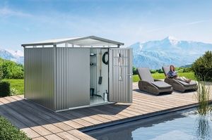 Biohort Metalen tuinhuis Panorama Gr. P3 met dubbele deur 273x238 cm donkergrijs metallic- Zadeldak- Staal- Biohort
