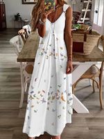 Casual Butterfly Sleeveless V Neck Printed Dress - thumbnail