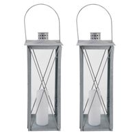 Set van 2x stuks zilveren tuin lantaarn/windlicht van zink 19,8 x 19,8 x 51,3 cm - Lantaarns - thumbnail