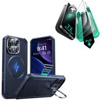 iPhone 17 Bundle Cyber Tough Magnetic Case (Camera Control, Stash Stand) and Armorite Screen Protector - Navy Blue