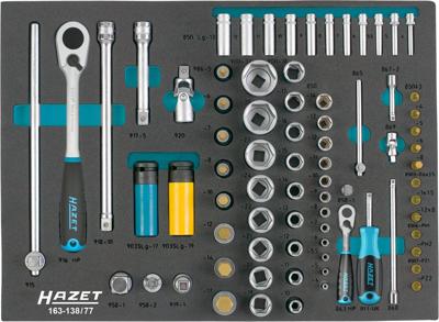 HAZET Dopsleutelset | 1/2 inch (12,5 mm) vierkant hol, 1/4 inch (6,3 mm) vierkant hol | Buiten-zeskant-tractieprofiel, Binnen-zeskant-profiel,