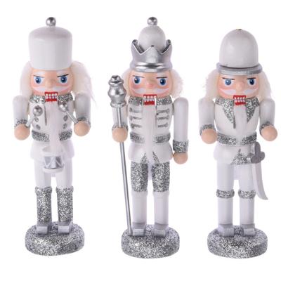 Christmas Decoration Kersthangers notenkrakers - 3x st - zilver - 12 cm - hout