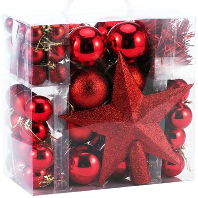 Kerstboomballen kunststof kleur Rood set van 77 stuks