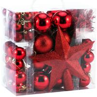 Kerstboomballen kunststof kleur Rood set van 77 stuks