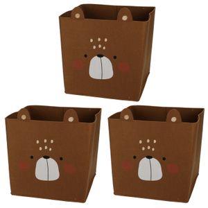 3x stuks opbergmand vilt kinderkamer - dieren thema beer - 32 x 32 x 32 cm