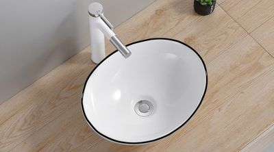 Waskom SaniClear Queen | 40x15x33 cm | Keramiek | Vrijstaand | Ovaal | Wit - Mat zwart