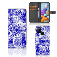 Telefoonhoesje met Naam Samsung Galaxy A21s Angel Skull Blauw - thumbnail
