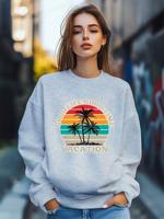 Bon&Bon Women's Coconut Surfing Letter Print Loose Pullover Sweatshirt Grey / S