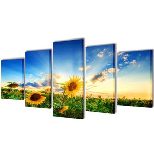VidaXL Canvas muurdruk print zonnebloem 200 x 100 cm