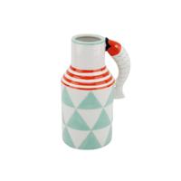 Vaas - Kan met vissen - Mint/wit/oranje - 14x11x21,5cm