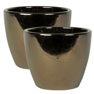 2x stuks plantenpot/bloempot in een strakke Scandinavische look goud Dia 18 cm en Hoogte 16 cm