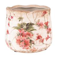 Clayre & Eef Bloempot Ø 13x11 cm Roze Beige Keramiek Bloemen Bloempot Clayre & Eef Bloempot Ø 13x11 cm Roze Beige Keramiek Bloemen Bloempot