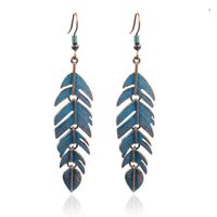 Bronzen dames oorbellen met blauwe beweegbare veer