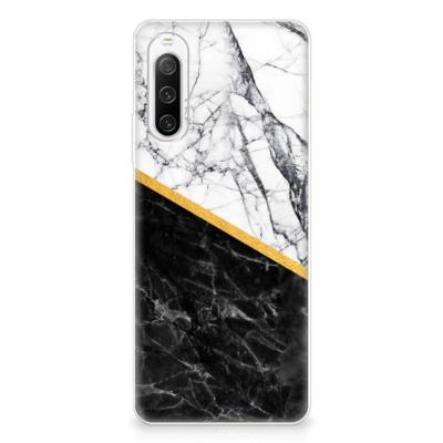 Sony Xperia 10 IV | TPU | Siliconen hoesje | Marmer Wit Zwart - Origineel Cadeau Man