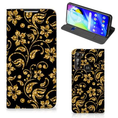 Motorola Moto G8 Power Smart Cover Gouden Bloemen Motorola Moto G8 Power Smart Cover Gouden Bloemen