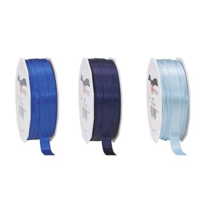 Satijn cadeau inpak deco sierlint - 3 tinten blauw - 25 meter x 1 cm