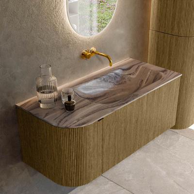 Badmeubel Mondiaz Kurve-Dlux | 105 cm | Meubelkleur Dusk | Wastafelkleur Sombra | Solid surface | Wasbak rechter zijde spoelbak | Zonder kraangat(en)