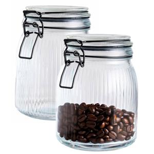 Alpina Voorraad/weck pot - 2x - transparant - geribbeld glas - 17 x 13 cm - 1,4 L