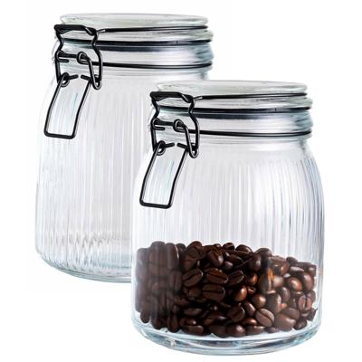 Alpina Voorraad/weck pot - 2x - transparant - geribbeld?glas - 17 x 13 cm - 1,4 L