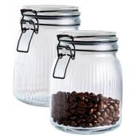 Alpina Voorraad/weck pot - 2x - transparant - geribbeld glas - 17 x 13 cm - 1,4 L Alpina Voorraad/weck pot - 2x - transparant - geribbeld glas - 17 x 13 cm - 1,4 L