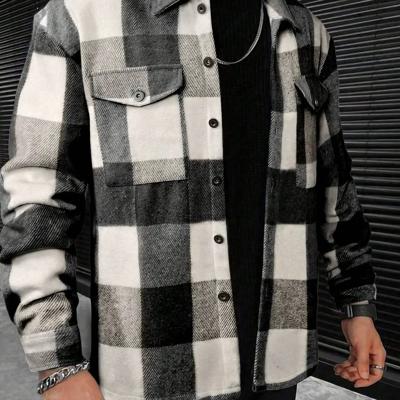 Bon&Bon Men's Plaid Print Tweed Overshirt - Casual Flap Pocket Jacket Multicolor-5 / XL
