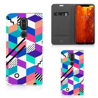 Nokia 8.1 Stand Case Blokken Kleurrijk - thumbnail