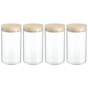 4x stuks voorraadbussen/voorraadpotten 1L glas met houten deksel