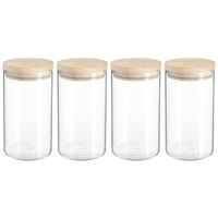 4x stuks voorraadbussen/voorraadpotten 1L glas met houten deksel - thumbnail