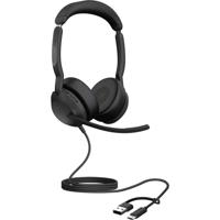 Jabra Evolve2 50 On Ear headset Telefoon Kabel Stereo Zwart Ruisonderdrukking (microfoon), Noise Cancelling Headset, Microfoon uitschakelbaar (mute),