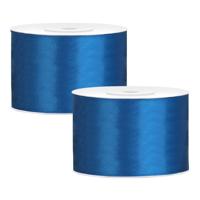 Partydeco Cadeaulint - 2x - blauw - 5 cm x 25 meter - satijn - sierlint - inpakken - decoratie