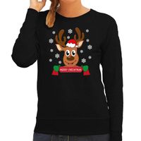 Foute Kersttrui/sweater voor dames - Rendier - zwart - Merry Christmas - thumbnail