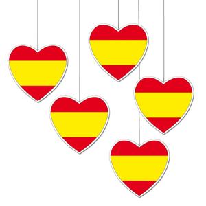 Hangdecoratie hartje land Spanje - 5x - 28 cm - Spaanse vlag EK/WK landen - versiering