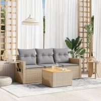 4-delige Loungeset met kussens poly rattan beige