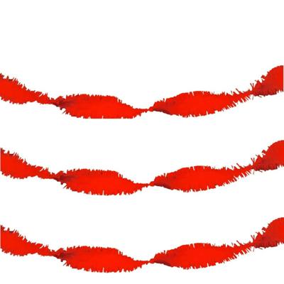 Folat Feest/verjaardag versiering - 3x - crepe slingers - rood - 24 mtr - papier - feestartikelen