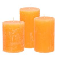 Stompkaarsen/cilinderkaarsen set - 3x - oranje - rustiek model - Stompkaarsen