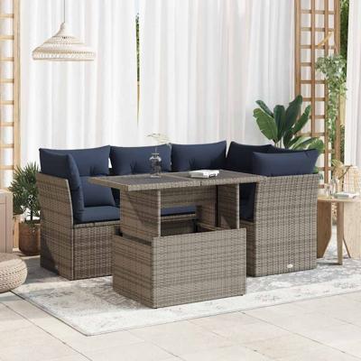 5-delige Loungeset met kussens poly rattan acacia grijs 5-delige Loungeset met kussens poly rattan acacia grijs