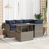 5-delige Loungeset met kussens poly rattan acacia grijs