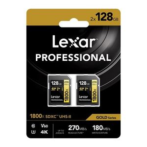 Lexar Pro Gold 128GB SDXC V60 UHS-II 1800x - 2 Stuks