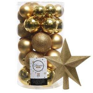 Decoris kerstballen 30x stuks - goud 4/5/6 cm kunststof mat/glans/glitter mix en piek