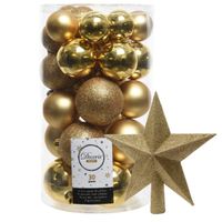 Decoris kerstballen 30x stuks - goud 4/5/6 cm kunststof mat/glans/glitter mix en piek