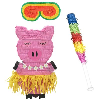 Verjaardag Pinata Varken van 42 x 26 cm - set met stok en masker
