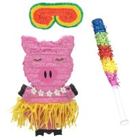 Verjaardag Pinata Varken van 42 x 26 cm - set met stok en masker