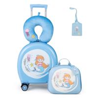 Kinderbagageset 4-Delige Kofferset met Handbagage Rugzak Nekkussen Bagagelabel Cadeau voor Jongens en Meisjes