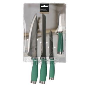 Excellent Houseware chef keuken messen set 4 delig - rvs metaal/kunststof - handvat donkergroen