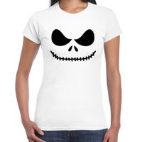 Skelet gezicht Halloween verkleed t-shirt wit voor dames