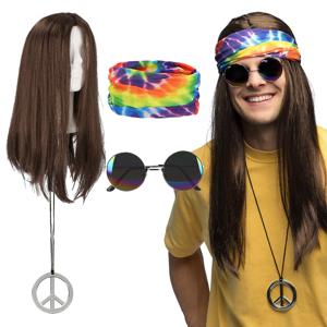 Verkleed set Hippie - heren - Carnavalskleding - 4 delig - Flower Power set