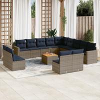14-delige Loungeset met kussens poly rattan grijs
