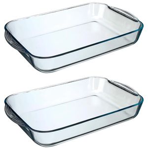 2x stuks ovenschaal rechthoek - Transparant - Geglazuurd glas - 40 x 25 x 6 cm