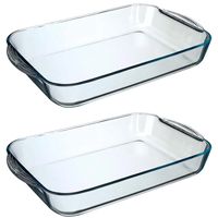 2x stuks ovenschaal rechthoek - Transparant - Geglazuurd glas - 40 x 25 x 6 cm