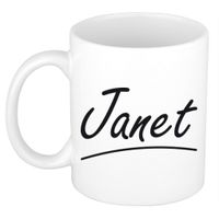 Naam cadeau mok / beker Janet met sierlijke letters 300 ml - thumbnail